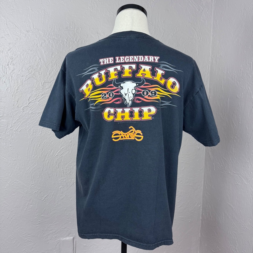 Vintage 2009 Sturgis Buffalo Chip Biker Rally T-Shirt Black Skull Graphic Large